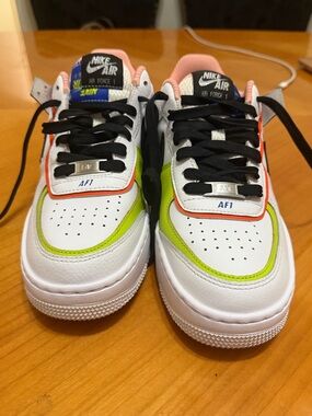 Nike Air Force 1 Women’s White with Neon Green, Pink & Black Accents
